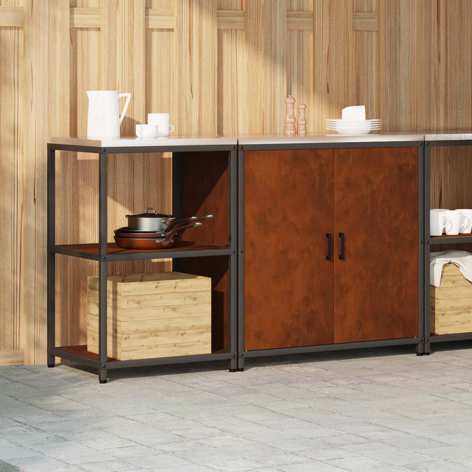 vidaXL Ensemble de rangement cuisine HATTEM 2 pc Rouillé Acier