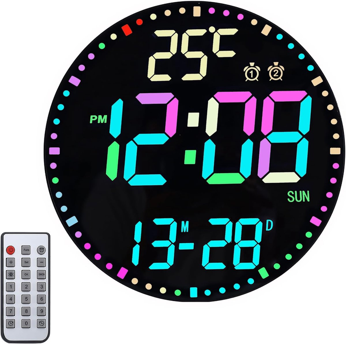 ShopVlot Digitale wandklok met RGB kleurverandering en temperatuurweergave - 30 cm