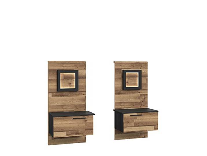 FORTE Jakobina Nachtkommoden mit 2 Schubladen, Holzwerkstoff, Stabeiche kombiniert mit Schwarz Eiche, 27 x 119,7 x 54,7 cm