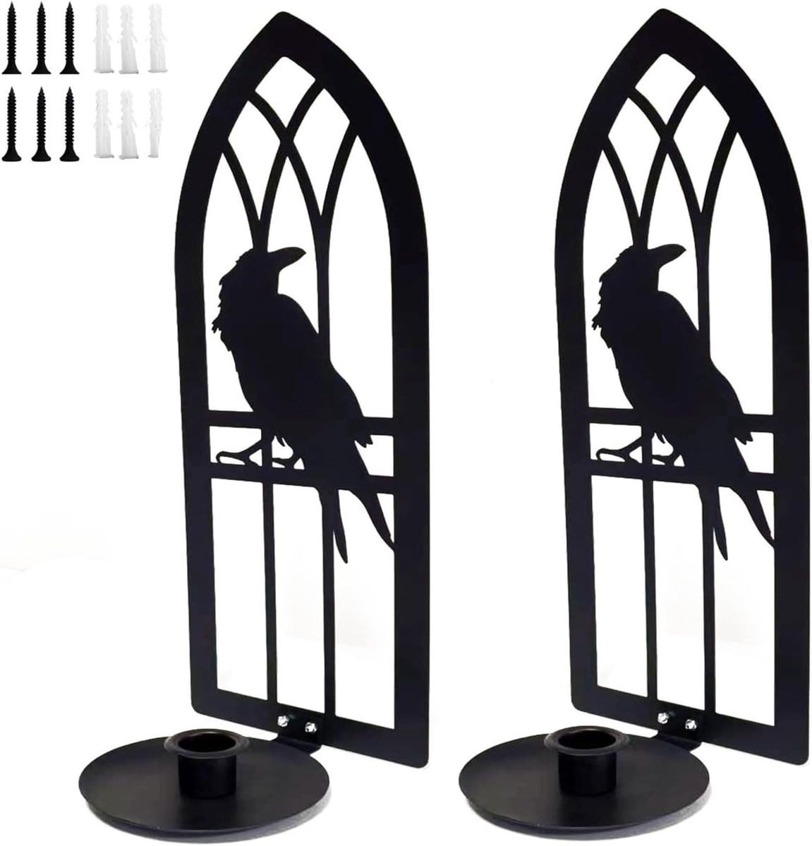 Set van 2 zwarte metalen wandkaarsenhouders voor vintage decoratie