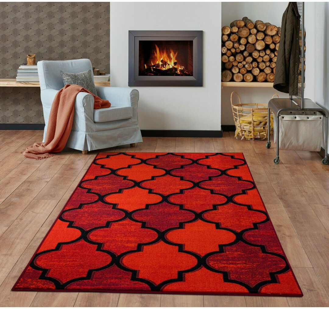 Rosalind Wheeler Aurelian Geometric Area Rug Red Rectangle 160 x 230cm