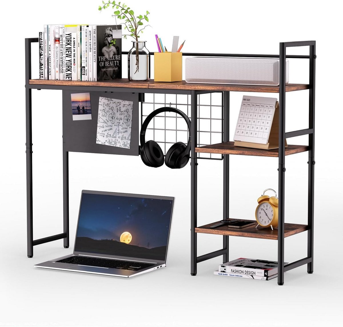 3-laags Desktop Boekenplank Monitorstandaard - Ruimtebesparende Bureau Opbergrek