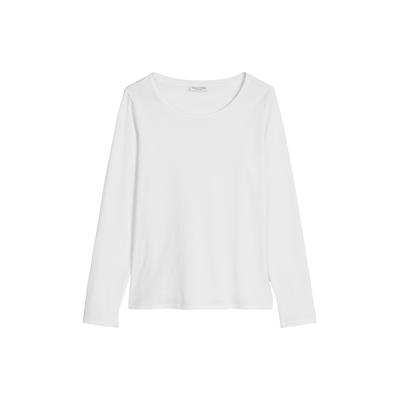 Langarmshirt MARC O'POLO "in Organic Cotton-Qualität", Damen, Gr. XS, weiß, Obermaterial: 100% Baumwolle, unifarben, Basic, regular fit, Rundhals, Shirts Langarmshirt