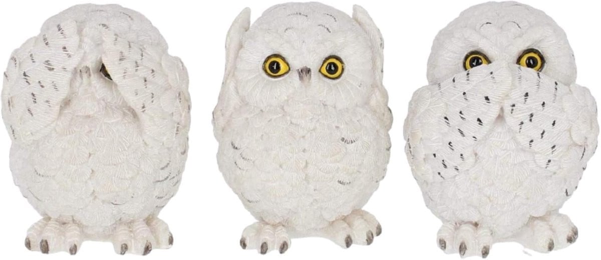 Drie Wijze Uilen Beeldje Wit, Hoogte: 8 cm