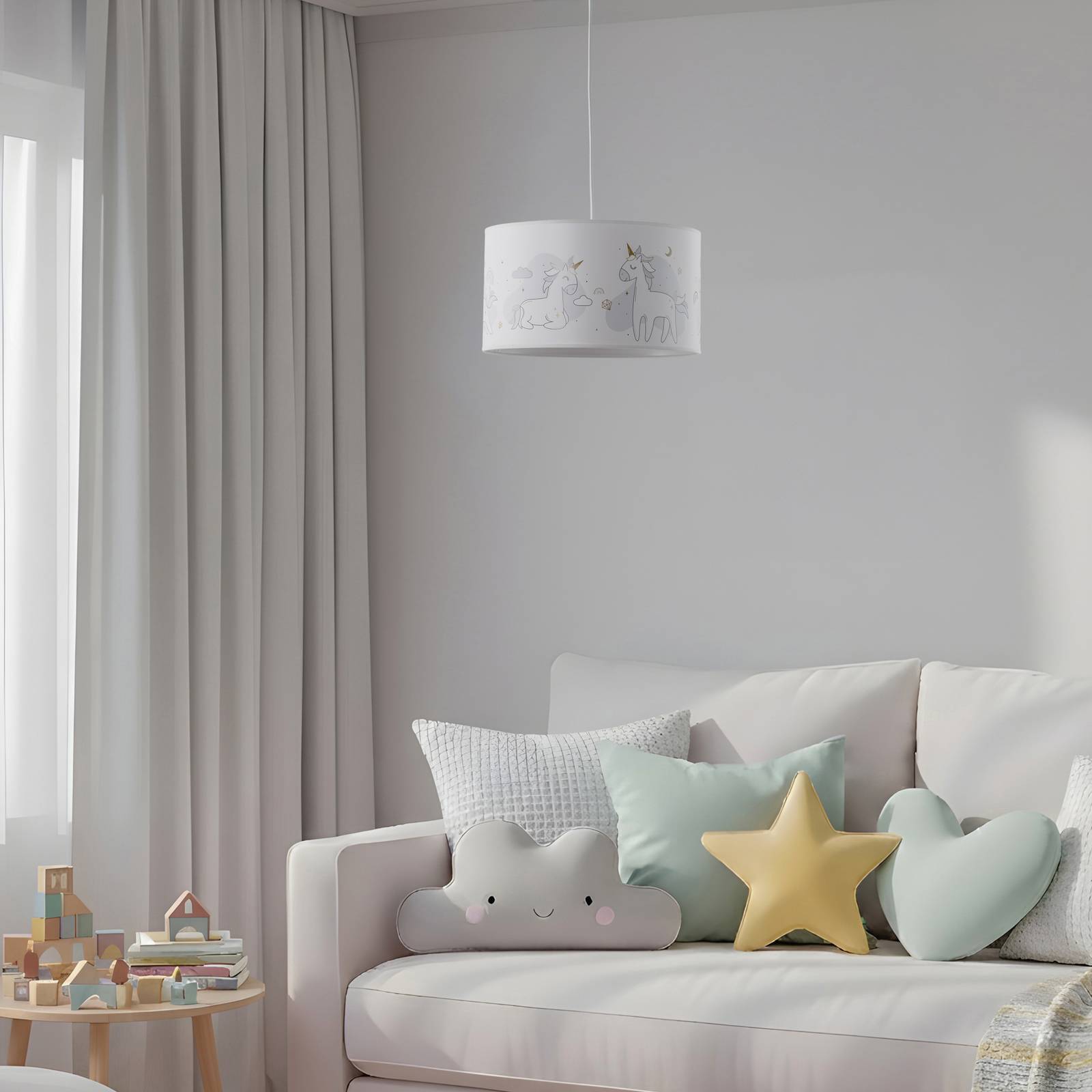 Hängelampe Mila Duolla, dimmbar, weiß / opal, für Kinderzimmer, Textil / Stoff / Seide, Pendelleuchte