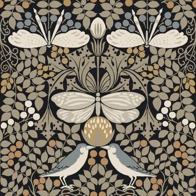 Ronald Redding Butterfly Garden Black Metallic Wallpaper