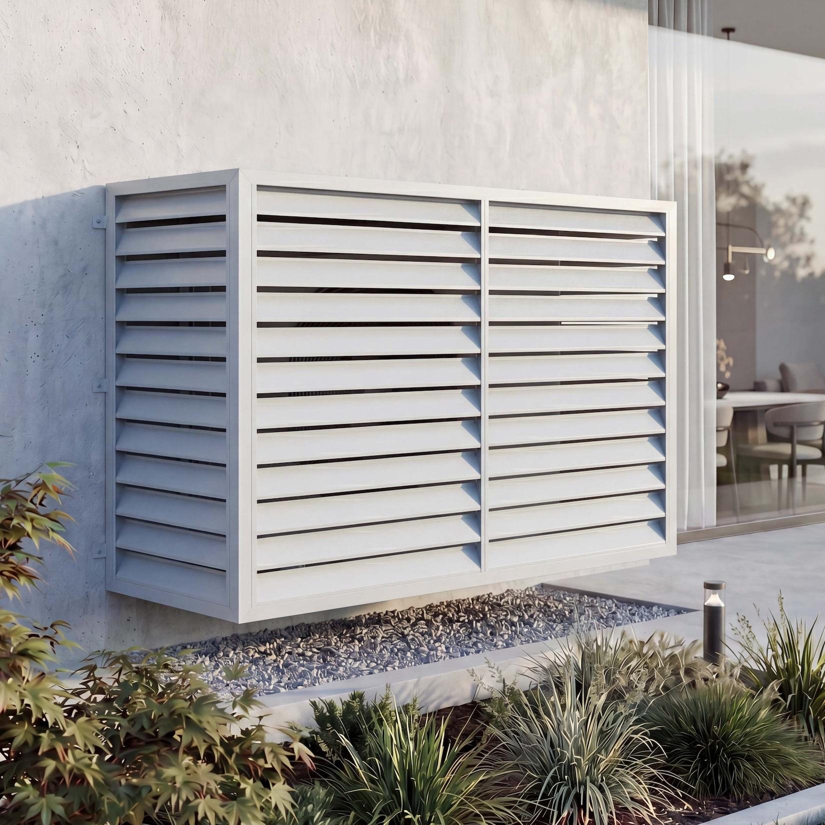 Verkleidung für Klimaanlage/Wärmetauscher MCW-O43, Abdeckung Schutzgitter, Metall 132x175x75cm ~ grau-weiß
