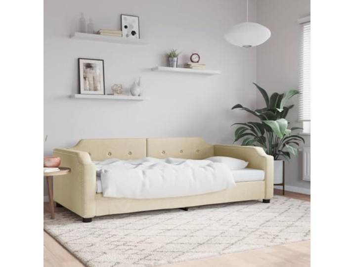 WDGJJFECNMUEHI 2 in 1 Schlafsofa Stoff Tagesbett Creme 90x200 cm Tagesbett Creme 90x200 cm Stoff Schlafsofa mit Metallgestell und Schaumstoffpolsterung als Tagessofa und Gästebett
