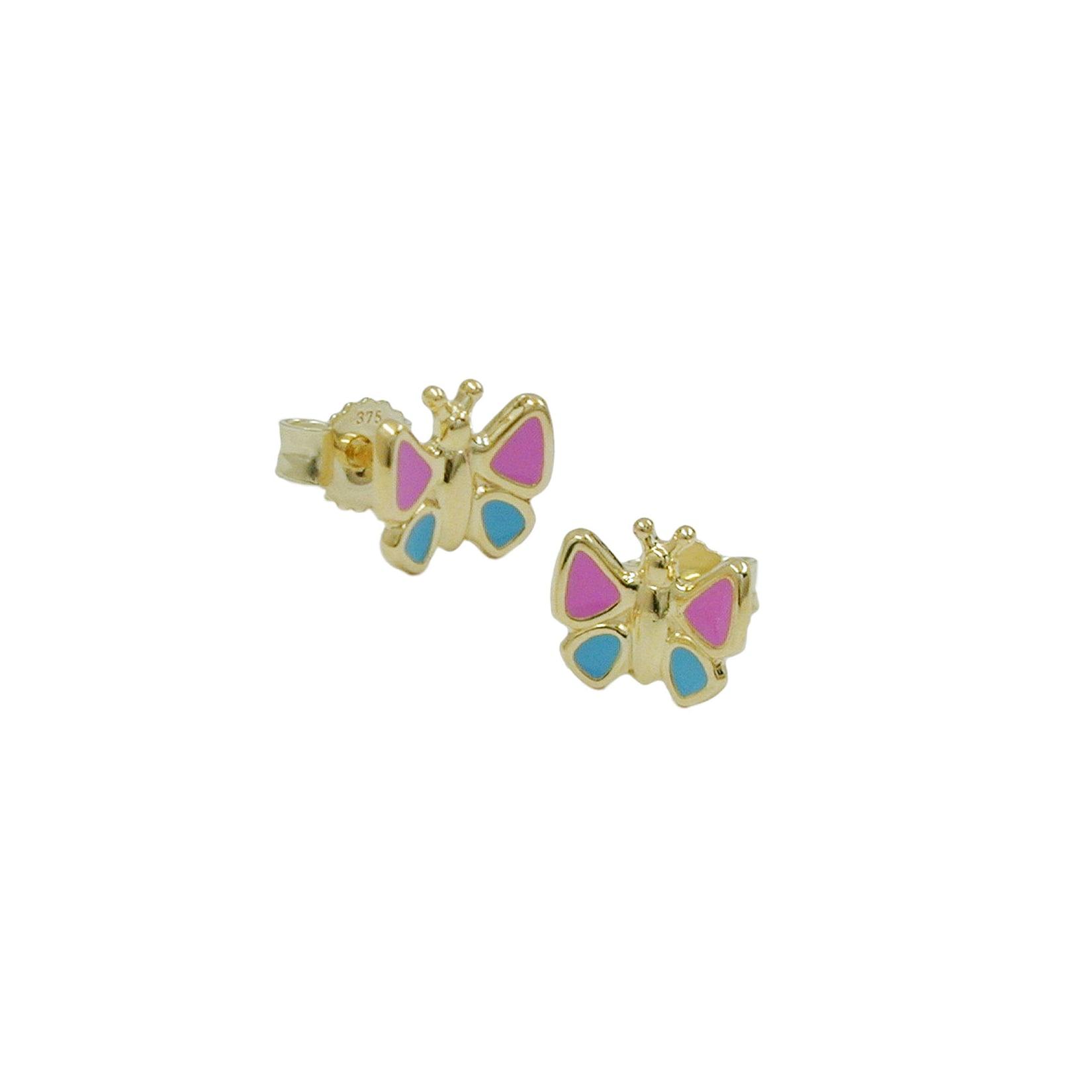 Gallay Ohrstecker Ohrring 7mm Schmetterling pink-hellblau 9Kt GOLD