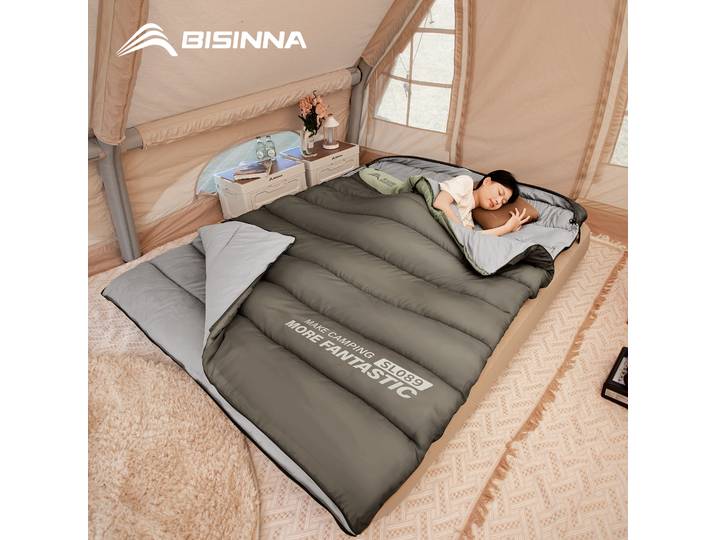 BISINNA Sac de couchage de camping pour 2 personnes Sac de couchage d'hiver portable quatre saisons pour camping en plein air Voyage Randonnée
