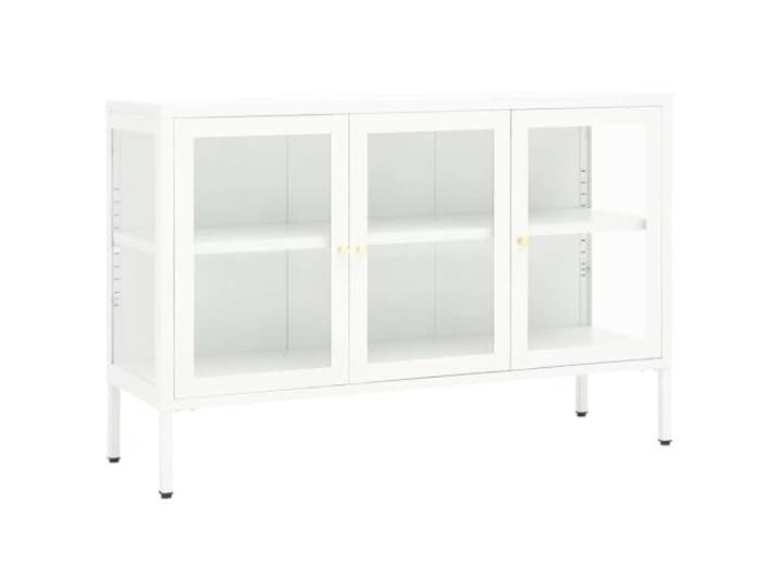 HGFDVCMR Sideboard Weiß 105x35x70 cm Kommode aus Stahl und Glas Moderne Anrichte für Wohnzimmer und Flur mit verstellbarem Einlegeboden, Glastür und höhenverstellbaren Füßen.