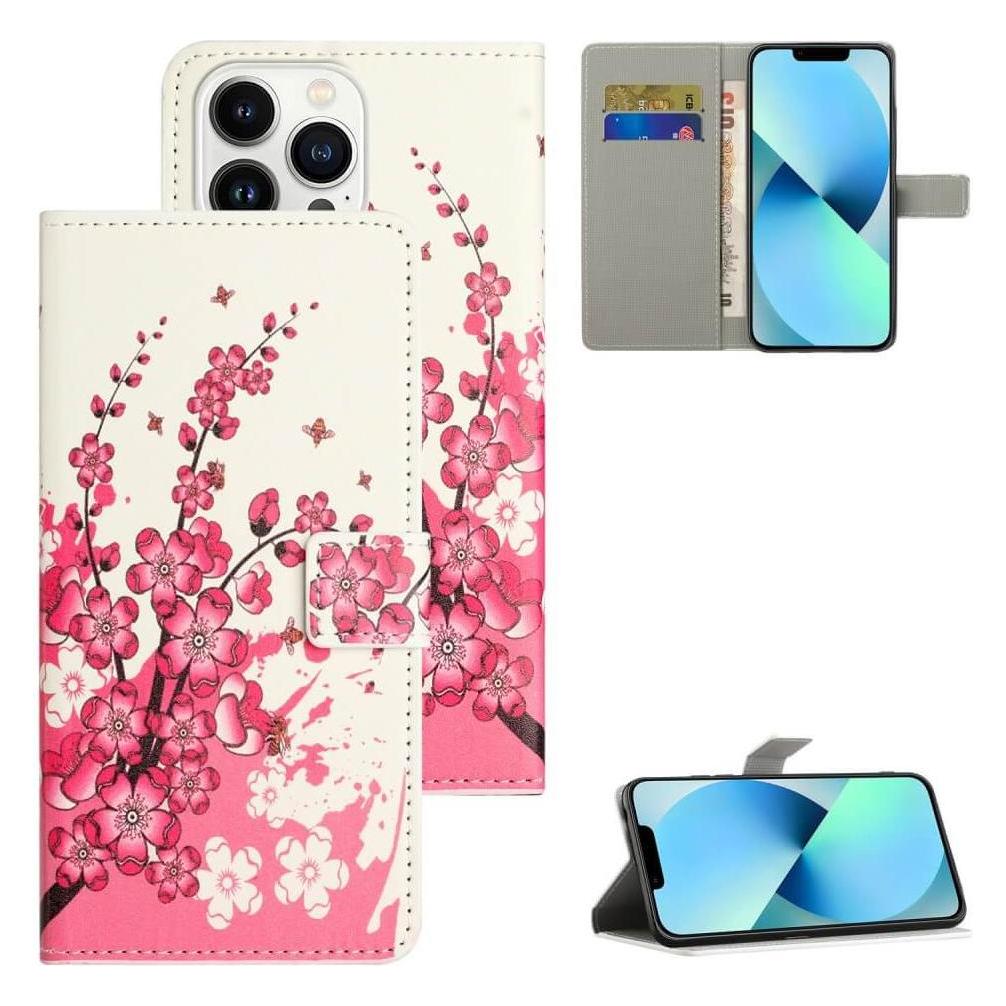 Cover-Discount iPhone 15 Pro - Leder Etui Hülle Pflaumen Blüte (Apple iPhone 15 Pro) (660147450I)