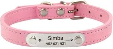 Uplift Essentials Executive Personalized ID Leather Pet Collar pink s