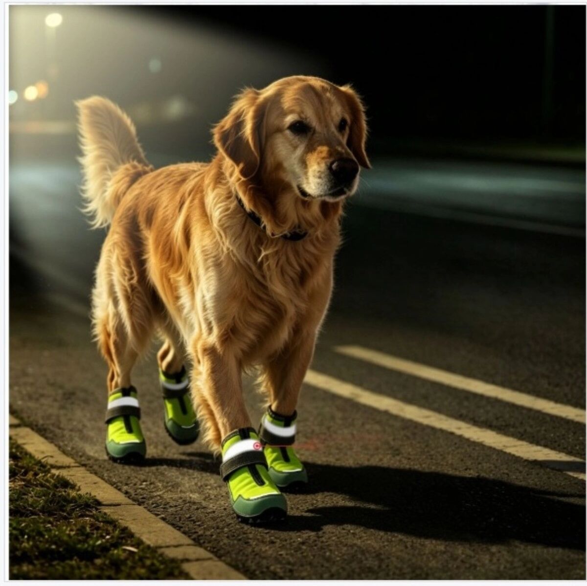 INF 4er-Set rutschfeste, wasserabweisende Hundeschuhe mit reflektierenden Riemen, atmungsaktives Polyester, L Grün