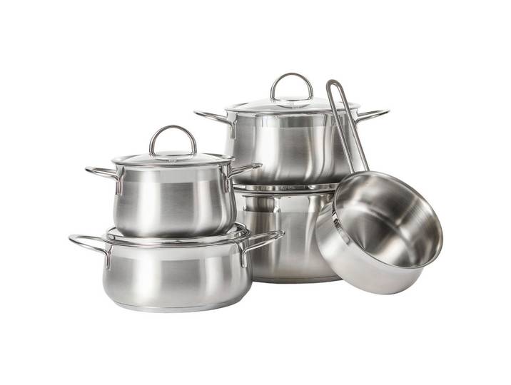 Chefkoch+Fackelmann Kochtopfset Leipzig, Edelstahl, Metall, 5-teilig, 16 cm,20 cm,16 cm, rund, hitzebeständige Griffe,backofengeeignet, Kochen, Töpfe, Topfsets