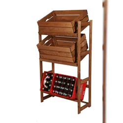 PROREGAL Getränkekistenregal SPREEWALD HxBxT 124x70x33cm 3 Ebenen Massives Kiefernholz Braun geölt Getränkekistenständer