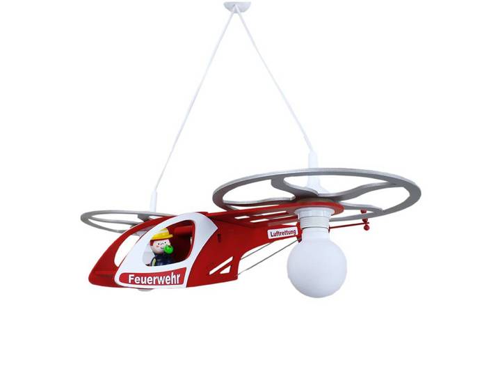 Pendelleuchte Feuerwehr Helikopter Rot Holz, lackiert 40 x 60 x 15cm