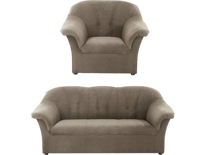 Polstergarnitur DOMO COLLECTION Pegnitz zeitlos und elegant , braun (schlamm), Chenille-Optik, 95% Polyester, 5% Nylon, Sitzmöbel-Sets, Polstergarnitur, Sessel und 3-Sitzer