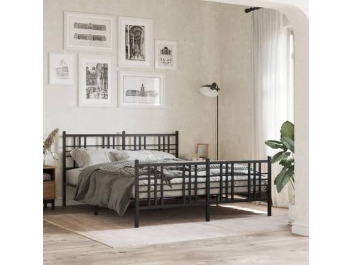 RJPLMFV Bettgestell, Metall, Schwarz, 150 x 200 cm Struktur aus robustem Stahl, Metalllatten, Stauraum unter dem Bett, Kopfteil für Rückenunterstützung