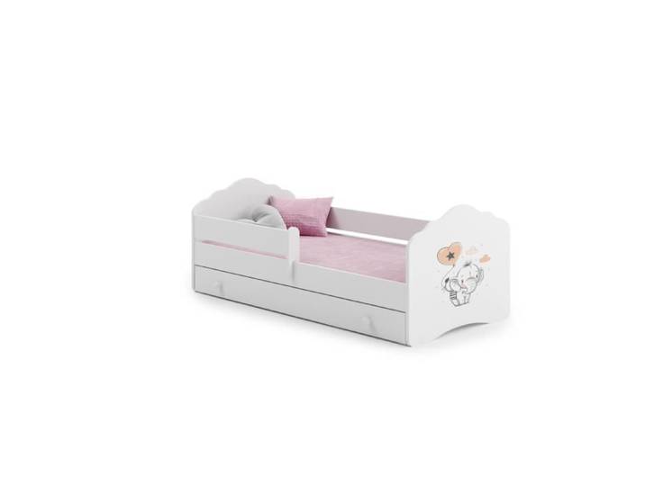 Lit enfant Fala 160x80  Elephant  dans un ensemble avec un tiroir une balustrade un matelas et un sommier