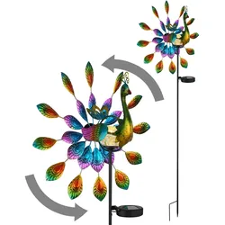 Solarstecker Garten Steckleuchte Solarlampe für Außen Gartendeko Pfau Design, Metall Kunststoff, LED 3000K, LxBxH 38x25x120 cm