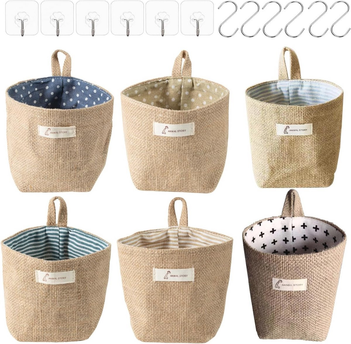 Set van 6 opvouwbare wandopbergers voor speelgoed en accessoires met haak en handgreep