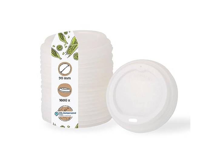 BIOZOYG Coffee-to-go Deckel 1000 Stück Ø 90 mm weiß, CPLA kompostierbar Becherdeckel mit Trinköffnung aus Biokunststoff, DIN13432 zertifiziert - für Pappbecher mit 250-400 ml in Café und Gastro