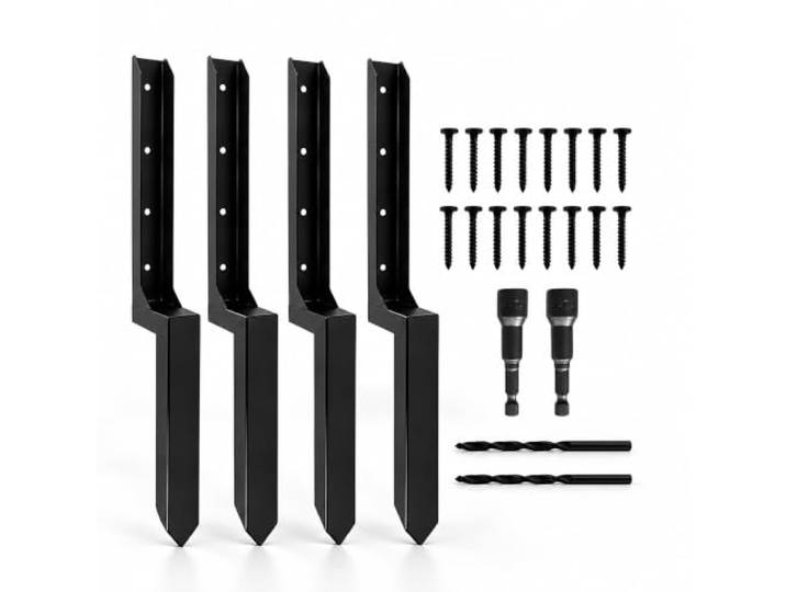 Relaxdays Kit réparation poteau clôture\, noir lot de 4\, 85\,4 cm\, ancrage poteau incliné\, acier\, support