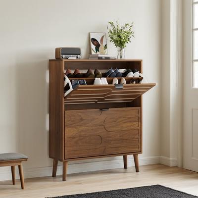 Clihome Modern Wood Shoe Cabinet with 2 Flip Drawers