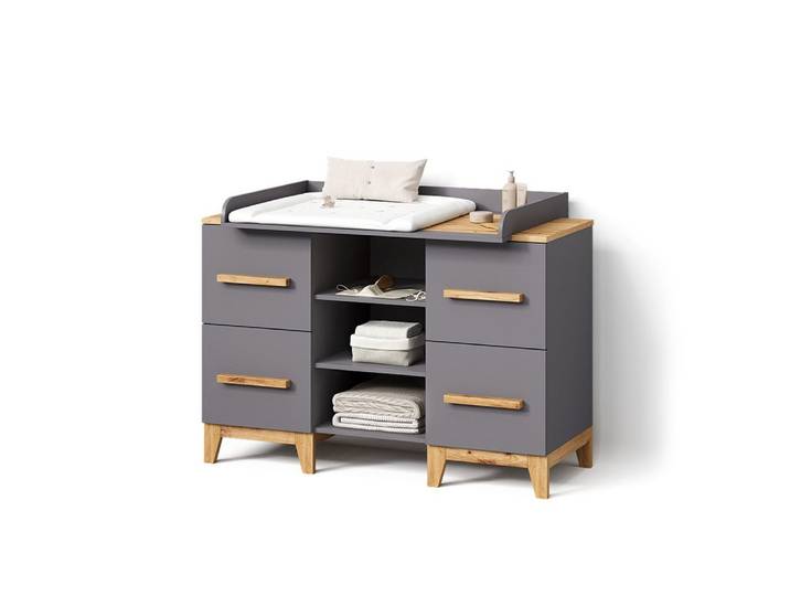 Livinity® Wickelkommode Mailo, Grau/Artisan/Artisan, XL mit 4 Schubladen