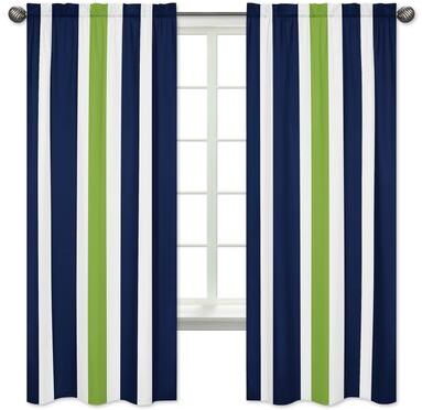 Sweet Jojo Designs Striped Navy Blue/Lime Green/ White Window Curtain Panel Pair