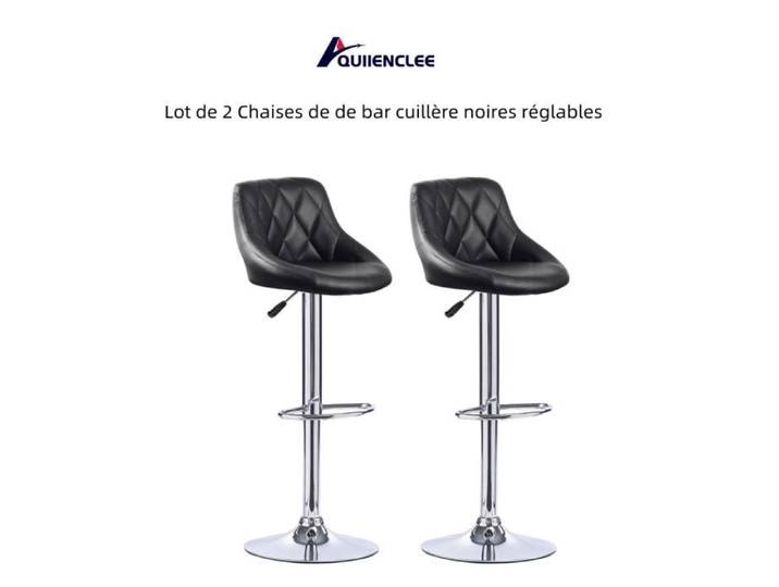 QUIIENCLEE Lot de 2 Chaises de de bar cuillère noires réglables en Hauteur 46 x 38 x 85-105 cm