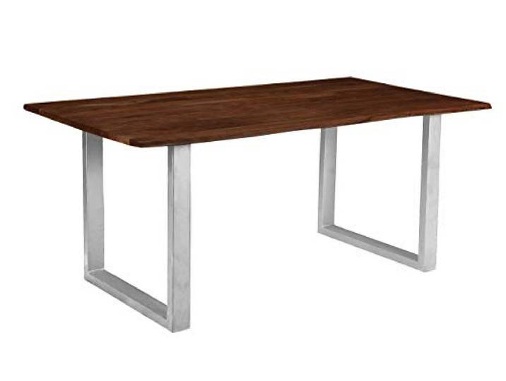 SAM Esstisch Insa 100x70 cm Akazie nussbaum Baumkante U-Gestell silber Baumkantentisch massiv, Akazienholz nussbaumfarben, Esszimmertisch