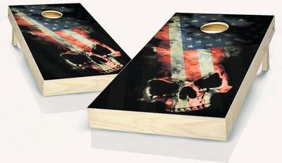 Skip's Garage American Flag Skull Outdoor Cornhole Board Game Set