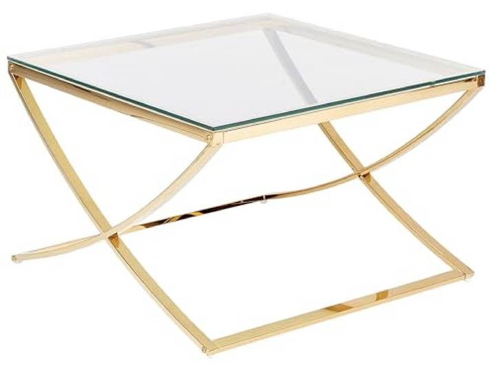 Beliani Couchtisch Gold Edelstahl Quadratisch Glas Glamour Stil Metall, Glamourös, Gefärbt, Belastbarkeit 20 kg, 70 x 70 x 45 cm
