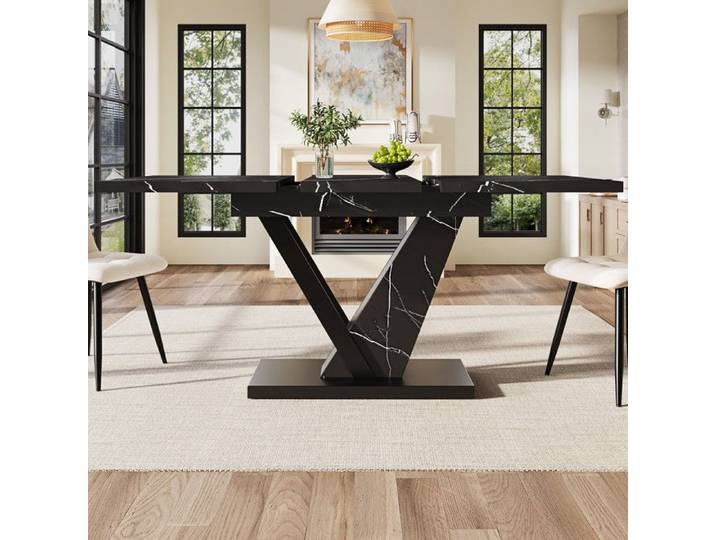 Table à manger extensible 120-160x75cm table de cuisine extensible jusqu'à 120-160cm à l'aide de rallonges internes noir