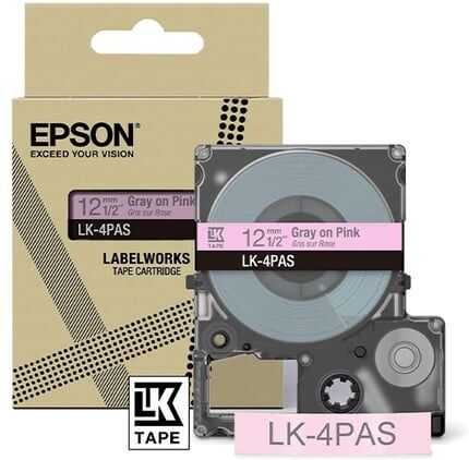Epson LK-4PAS cinta gris sobre rosa 12mm