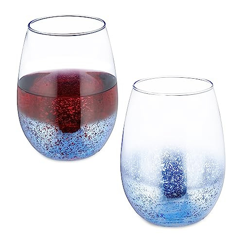 Relaxdays set van 2 wijnglazen zonder voet, blauw, 500 ml
