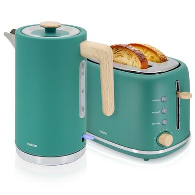 Briebe Nordic Set Toaster 2 Scheiben Breite Schlitze + Wasserkocher 1,7L Elektrischer, SKT1167GRE, Grün, 2200W