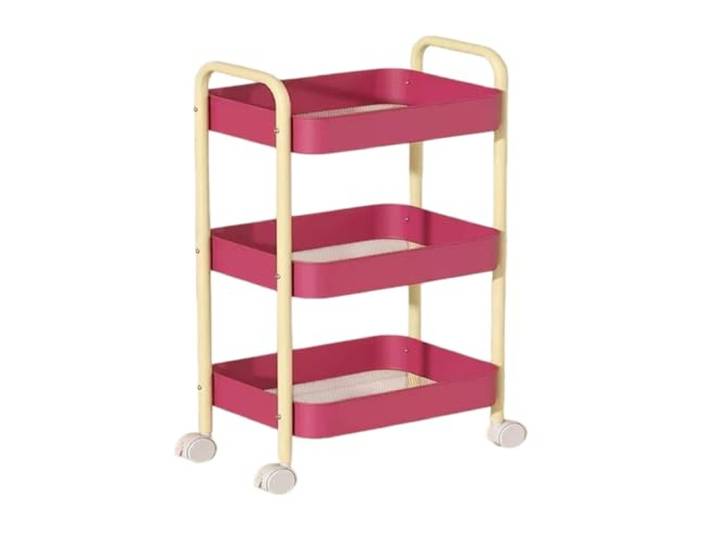 Kx9Lb8d Rollwagen Rollbarer Nachttisch-Aufbewahrungswagen, 3-stufiges, bewegliches Snack-Organizer-Regal mit Rädern(Pink)