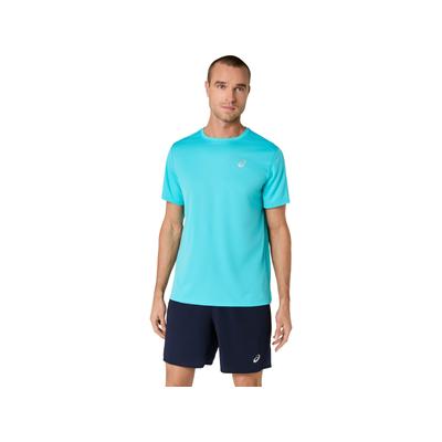 Laufshirt ASICS "ASICS CORE SS TOP", Herren, Gr. M, blau (energy aqua), Obermaterial: 100% Polyester, normal, Rundhals, Shirts Laufshirt, Schnelltrocknend, Reflektierend, Leicht