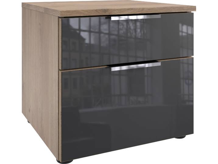 Nachtkommode, Spanplatte, Grau/Plankeneiche Nachbildung, 41×39×41 cm, Soft-Close, Modern, Wimex