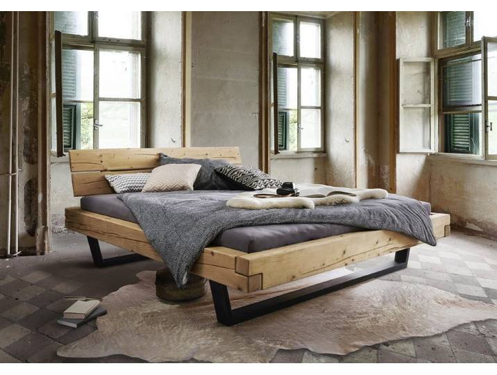 Natur24 Bett Balkenbett Monaco 200x200 Wildeiche Metallkufe