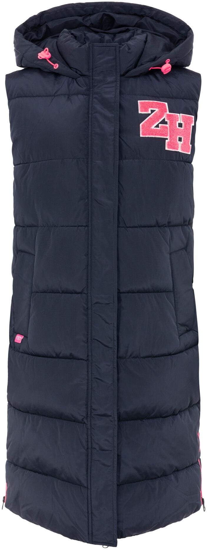 Longweste ZWILLINGSHERZ "„ZH Patch“", Damen, Gr. XXL, blau (marine), Obermaterial: 100% Polyester, Westen Longweste, mit Kapuze, Reissverschluss an Front und Seiten, Taschen, Aufnäher marine XXL
