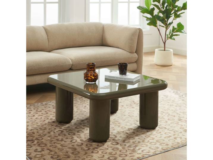 Table basse finition laquée brillante vert olive 80cm