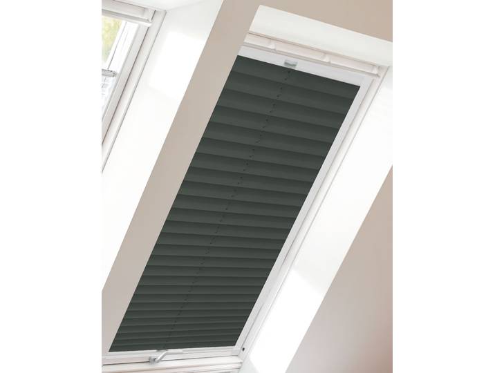 Dachfensterplissee SUNLINES StartUp Style Crush , grau (anthrazit, weiß), B:80cm H:38,3cm, Obermaterial: 100% Polyester, Plissees, Dachfensterplissee, mit Führungsschienen