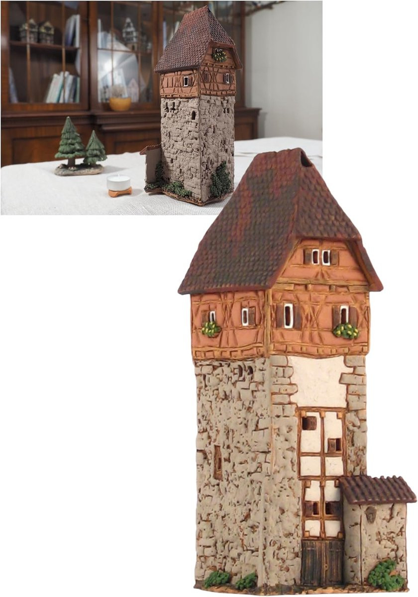 Handgemaakte keramische kaarsenhouder huis voor tealights - Artistieke miniatuur decoratie