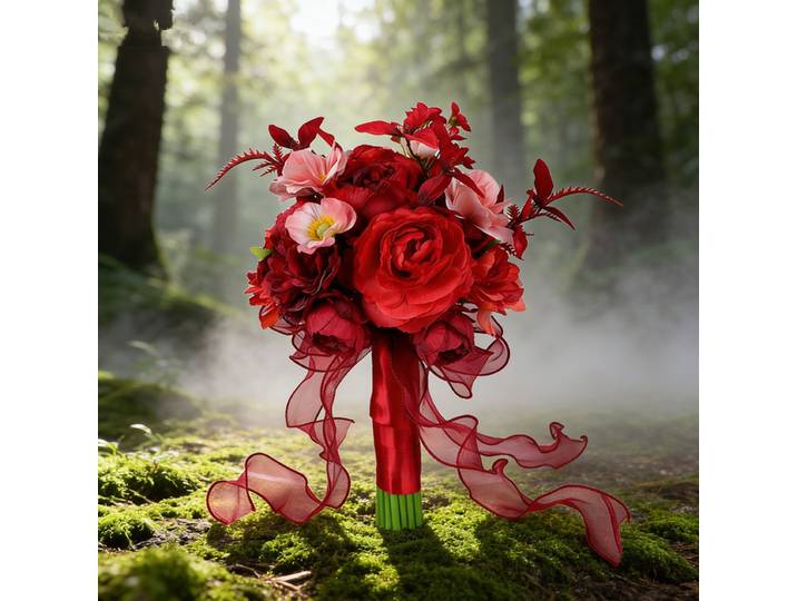 Bouquets de mariage pour la mariée et les demoiselles d'honneur, roses rouges bordeaux artificielles en soie, fausses fleurs, bouquets de mariée pour mariage avec ruban