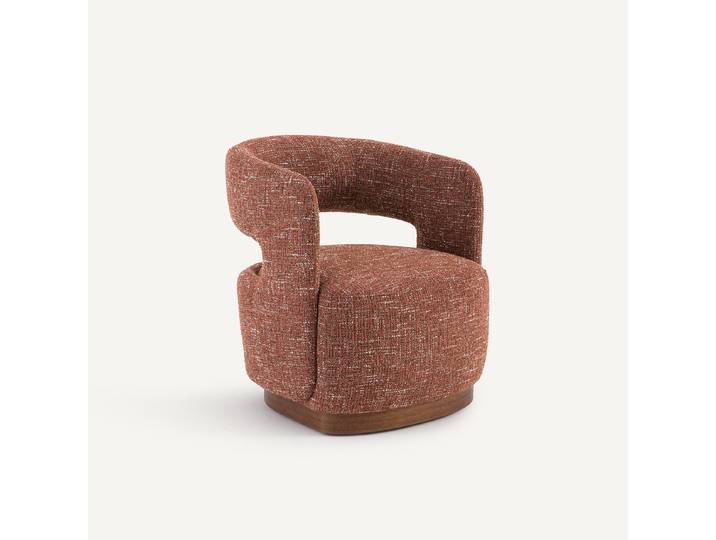 AM.PM Fauteuil pivotant base noyer tissu texturé, Jesper Rouge Brique