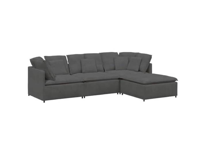 Makastle Modulares Sofa Couch mit Fußhocker Kissen Cordstoff Dunkelgrau